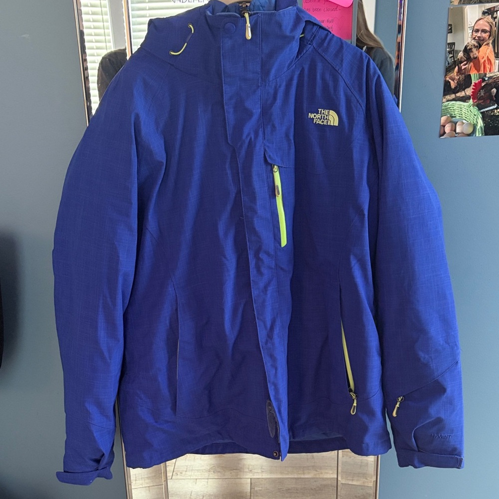 The North Face Men's Cobalt Blue Ski Jacket with Neon Yellow Accents